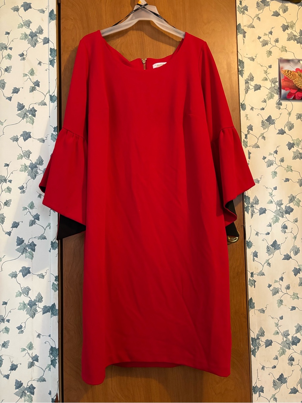 Calvin Klein Red Bell-Sleeve Midi Dress